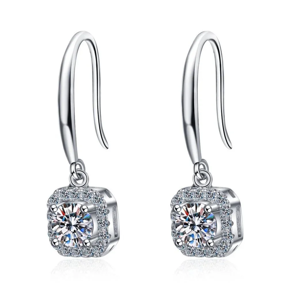 Certified 1ct. t.w. Moissanite Diamond Halo Drop Earrings NEW